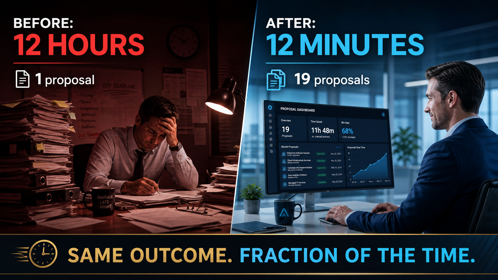 Before: 12 hours for 1 proposal. After: 12 minutes for 19 proposals.